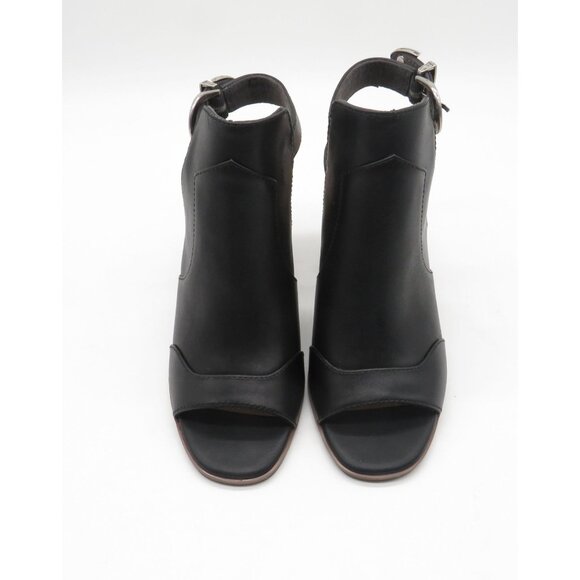 Seychelles Women's Black Leather Peep-Toe Heeled Sandals Silver Buckles 6 NEW - Picture 2 of 7